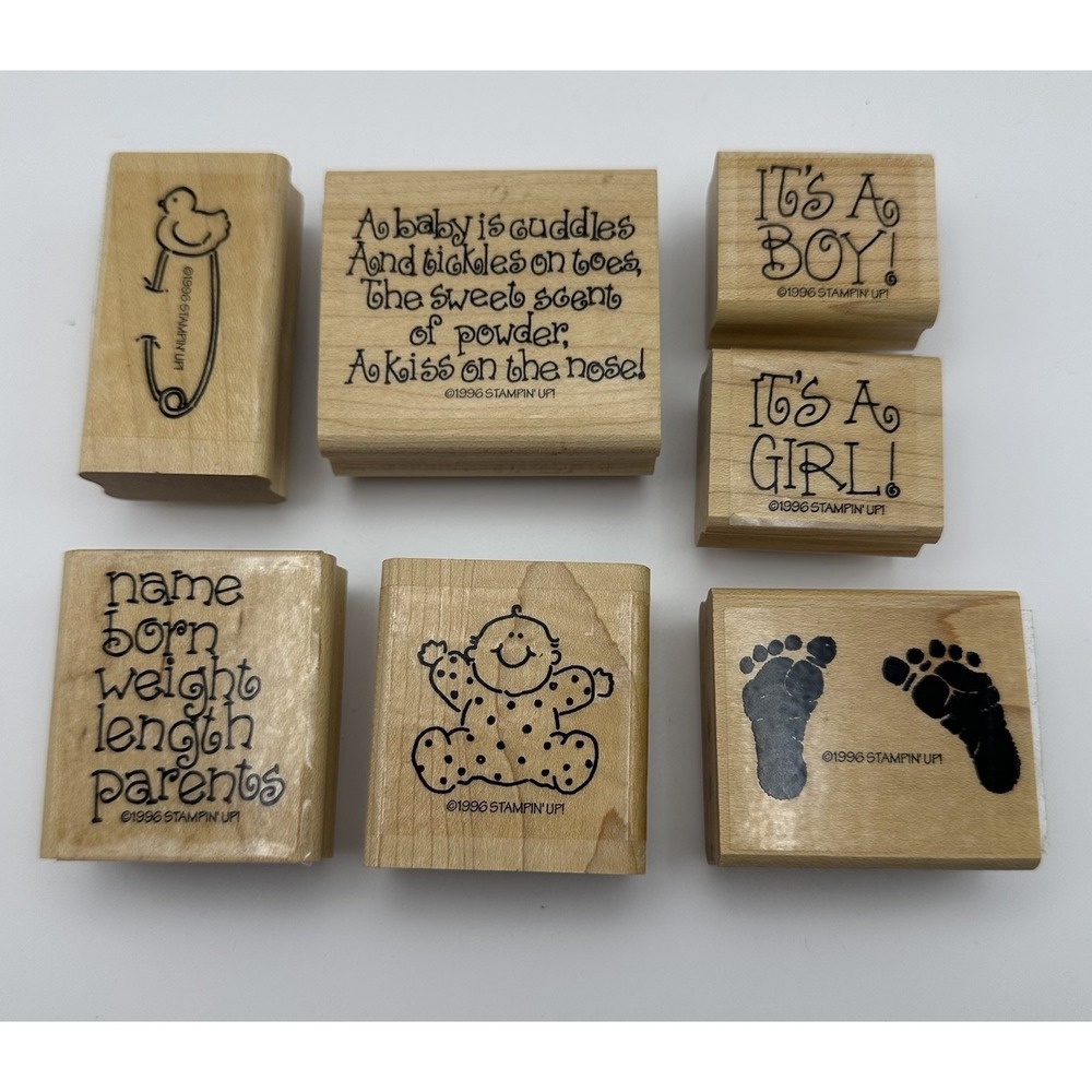 Stampin' Up! 1996 Cuddles & Tickles Baby Wood‎ Mounted Rubber Stamp Lot Of 7 New